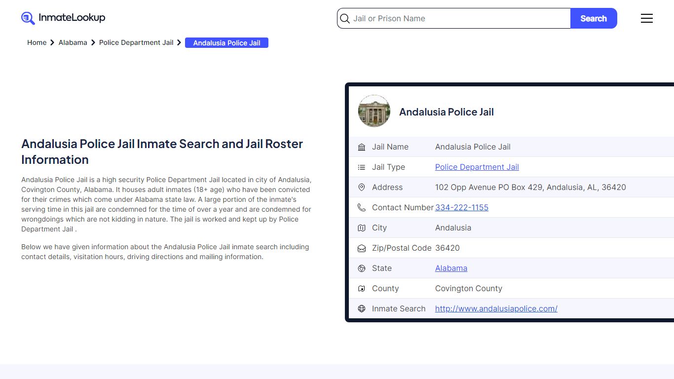 Andalusia Police Jail (AL) Inmate Search Alabama - Inmate Lookup